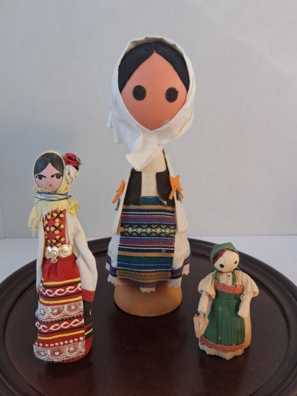 VTG! Balkan/Slavic Folk Art Dolls;Bulgarian;Corn Husk + Wood Dolls; Costumed